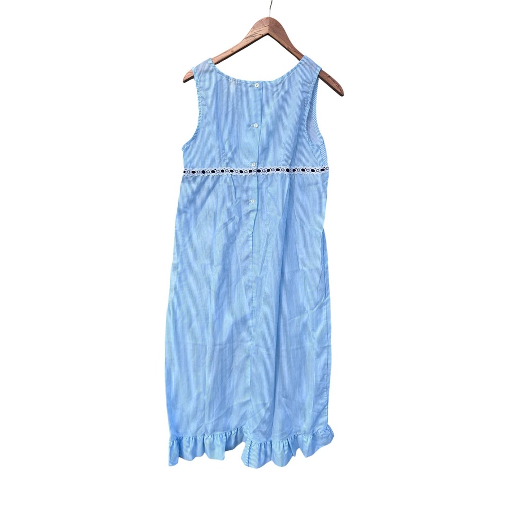 Prom'n Nod Blue Pinstripe Lace Empire Waist Ruffle Hem Nightgown Small - Picture 4 of 7